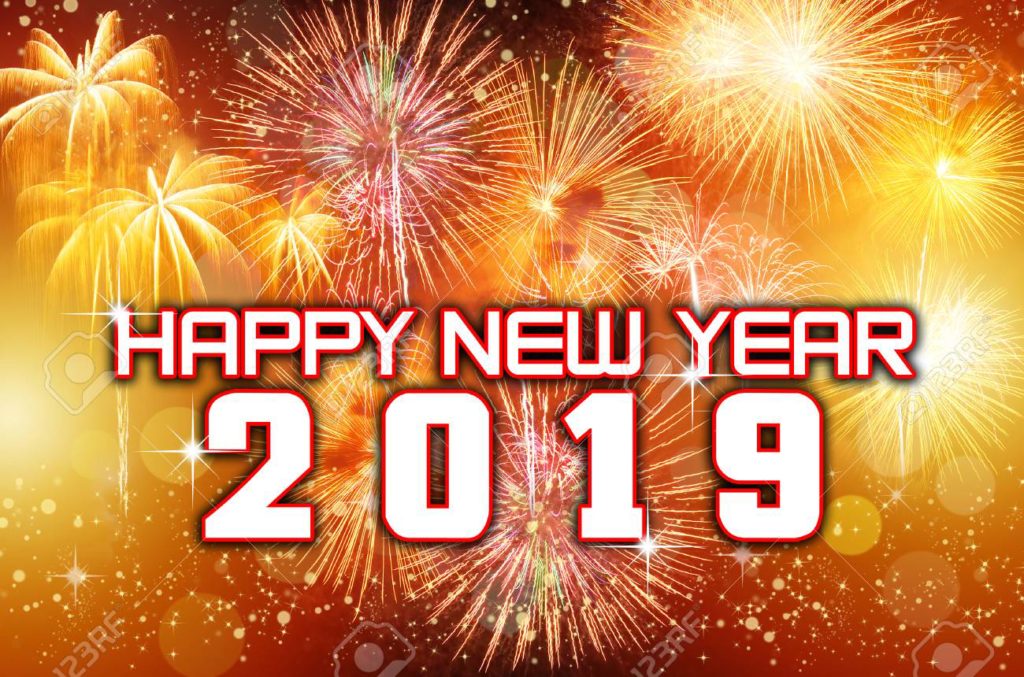 Happy New Year 2019 with colorful fireworks